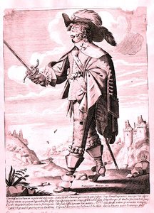 Ilustrace vojáka za vlády Ludvíka XIII. (1601-43) (rytina) (čb foto) od French School