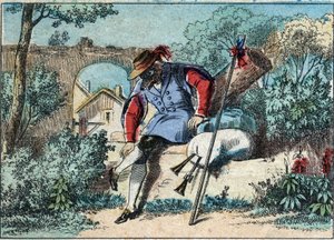 Ilustrace bajky Jean de la Fontaine (1621-1695): vlk se stal pastýřem. Epinal imaging z konce 19. století. od French School