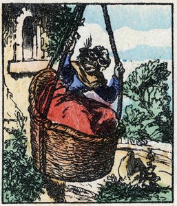 Ilustrace příběhu „“ Raminagrobis a myši „“ Dřevoryt z Imaging Pellerin - Epinal, sd. Konec 19. století. od French School