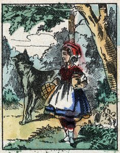 Ilustrace příběhu „Červená karkulka“ od Charlese Perraulta. Dřevoryt od Imaging Pellerin - Epinal, sd. Konec 19. století. od French School
