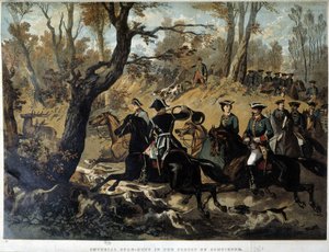 Císařovna Eugenie a Napoleon III: Lovecká scéna v Compiegne od French School