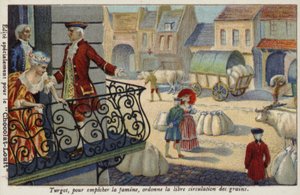 Aby se zabránilo hladovění, Anne-Robert-Jacques Turgot nařizuje bezplatnou distribuci obilí, Francie, c1770 od French School