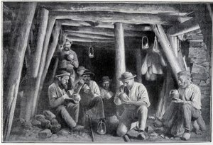 V dole: „zapalovač“, oběd horníků, konec 19. století od French School
