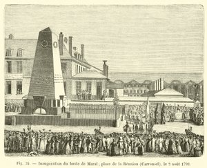 Inaugurace busty Marat, Place de la Reunion, Carrousel, 2. srpna 1793 od French School