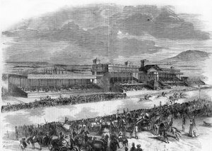 Slavnostní zahájení koňských dostihů v Bois de Boulogne v roce 1857. od French School