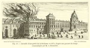 Požár v části Sorbonny v roce 1670, z dobové rytiny sdělené M A Bonnardotem od French School