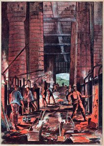 Průmyslová revoluce - Puddlovací pec - Puddler Ovens (Puddlage) - Rytí do "" Vědy dostupné všem - Populární fyzika a chemie" od Alexise Clerca - Konec 19. století - Soukromá sbírka od French School