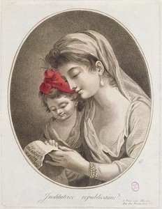 Institutrice Republicaine. c.1789 (barevná rytina) od French School