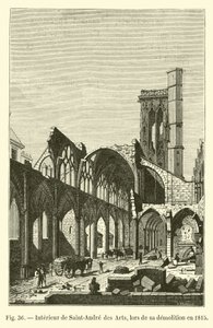 Interiér Saint-Andre des Arts, během jeho demolice v roce 1815 od French School