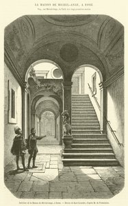 Interiér Michelangelova domu, Řím (rytina) od French School