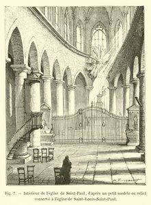 Interiér kostela Saint-Paul, z malého modelu v reliéfu dochovaného v kostele Saint-Louis-Saint-Paul od French School