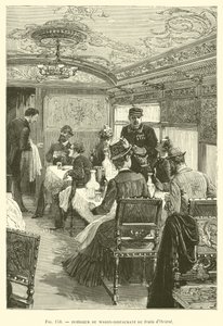 Interiér vlaku Wagon-Restaurant of the Orient (rytina) od French School