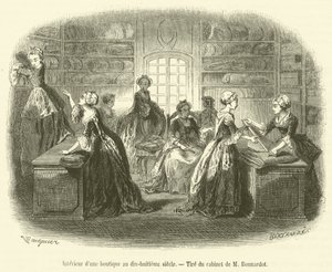 Interiér obchodu v osmnáctém století (rytina) od French School