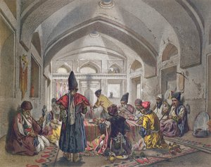Interiér Caravanserai v Persii, polovina devatenáctého století od French School