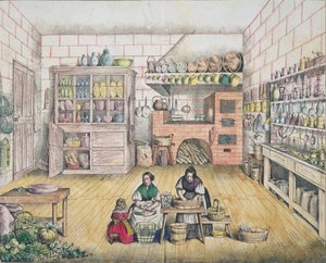 Interiér francouzské venkovské kuchyně, konec 19. století od French School