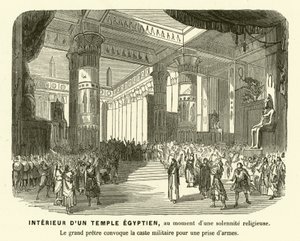 Interiér starověkého egyptského chrámu během bohoslužby (rytina) od French School