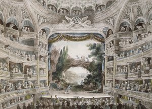 Interiér divadla Comedie Francaise v roce 1791 podle původního akvarelu od French School