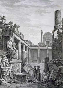 Interiér římských lázní, Nimes, z Antiquités de la France: svazek I, Monuments de Nimes od French School