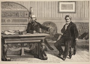 Rozhovor mezi hrabětem Bismarckem a M. Julesem Favrem, září 1870, ilustrace z Cassellse Historie války mezi Francií a Německem, 1870-1871 od French School