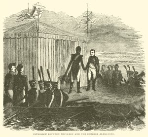 Rozhovor mezi Napoleonem a císařem Alexandrem (rytina) od French School