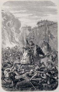 Invaze a plenění Říma Alaricem 1., králem Vizigótů 410 – v „“Dějinách papežů, králů, královen a císařů”” od Lachatre, T.1 od French School