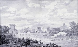 Italský venkov: francouzská armáda prošla v roce 1796 přes řeku Mincio do Borghetta. Anonymní kresba. Paříž, Muzeum Louvre od French School