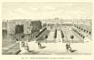 Zahrada Palais-Royal, pohled z paláce, v roce 1774 od French School