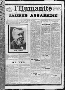 Jaures zavražděn, z LHumanite, 1. srpna 1914 (fotolitho) od French School