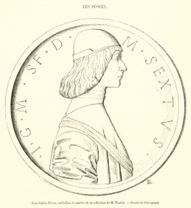 Jean-Galeas Sforza, mramorový medailon ze sbírky M Timbala (rytina) od French School