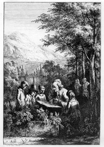 Jean-Jacques Rousseau vyučující skupinu dětí od French School