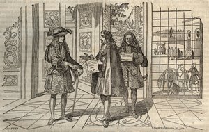 Jean Baptiste Colbert (Jean-Baptiste) (1619-1683) na setkání s králem Ludvíkem XIV. a Francoisem Louvoisem (1641-1691) ve Versailles - rytina podle Leclerca - od French School