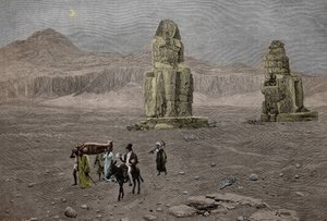 Jean Francois Champollion u Memnonových kolosů v Egyptě (rytina) od French School