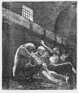 Jean Valjean ve vězení, ilustrace z Les Miserables, od Victora Huga, 1865 od French School