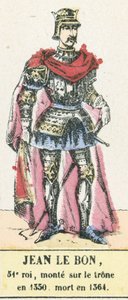 Jean le Bon, 51. král, nastoupil na trůn v roce 1350, zemřel v roce 1364 (barevná rytina) od French School
