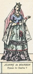 Jeanne de Bourbon, manželka Karla V. (barevná rytina) od French School