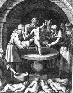 Židé obětující křesťanské dítě ve Francii v roce 1180 od French School
