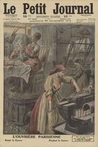 Práce pařížských dělnic před první světovou válkou a během ní (barevná litografie) od French School
