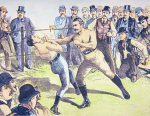 John L. Sullivan versus Charlie Mitchell dne 10. března od French School