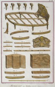 Truhlář, gauč, ilustrace z Encyclopedie des Sciences et Metiers od Denise Diderota (1713-84) rytina Roberta Benarda (fl.1734) vydaná kolem roku 1770 (barevná rytina) od French School