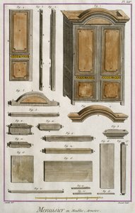 Truhlář, skříň, ilustrace z Encyclopedie des Sciences et Metiers od Denise Diderota (1713-84) rytina Roberta Benarda (fl.1734) vydaná kolem roku 1770 (barevná rytina) od French School