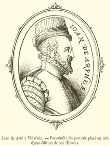 Juan de Arfe y Villafane, faksimile portrétu umístěná v čele edice jeho děl (rytina) od French School