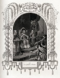 Jubileum v Římě v roce 1450, za pontifikátu Mikuláše V. (1447-1455). Rytina k ilustraci Histoire des Popes od Maurice Lachatre (1814-1900), librairie du progres, Paříž. od French School
