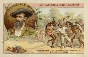 Jules Crevaux (1847-1882) na břehu řeky Rio Pilcomayo v Argentině dne 27. dubna 1882 od French School
