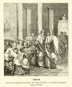 Julius Caesar v římském senátu (rytina) od French School