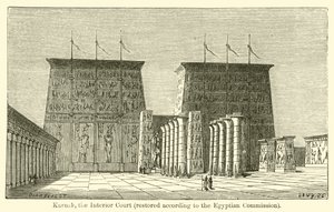 Karnak, vnitřní soud, restaurováno podle egyptské komise (rytina) od French School