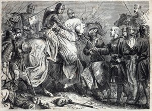 Král Alfonso V. Velkolepý (v. 1396-1458), král Aragonie, dobývá Neapolské království. Rytina do „“ Historie papežů (...) Zločiny královny, krále a císařů v průběhu staletí“ od Maurice Lachatre od French School