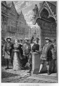 Král Jindřich VIII (Jindřich) (1491-1547) vidí Annu z Cleves (1515-1557) - rytina z „Dějin Anglie od nejstarších dob“ od Francoise Guizota 1877. od French School