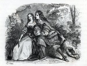 Král Ludvík XIV. (1638-1715) a jeho milenka Louise de La Valliere (1644-1710) - (rytina) 1846 od French School