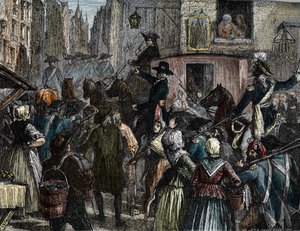 Král Ludvík XVI. a jeho rodina převezena do chrámu (barevná rytina) od French School