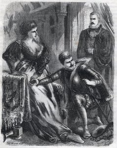 Král Filip II. (1527-1598) překvapí svého syna, prince Dona Carlose (1545-1568), když se snaží znásilnit svou tchyni (nevlastní matku), královnu Alžbětu (1545-1568) (Alžbětu Francouzskou nebo Isabelu z Valois) , 17. ledna od French School